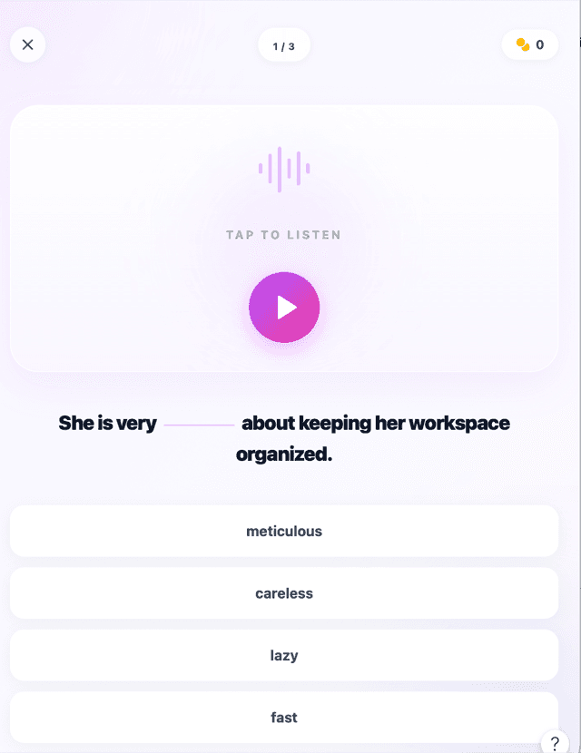 WordPara Listening screen