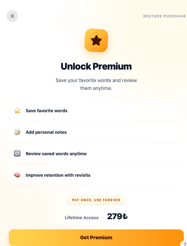WordPara Premium — unlock favorites and reviews